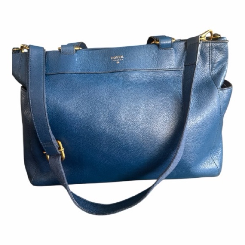 Fossil Navy Leather Shoulder Bag With Strap